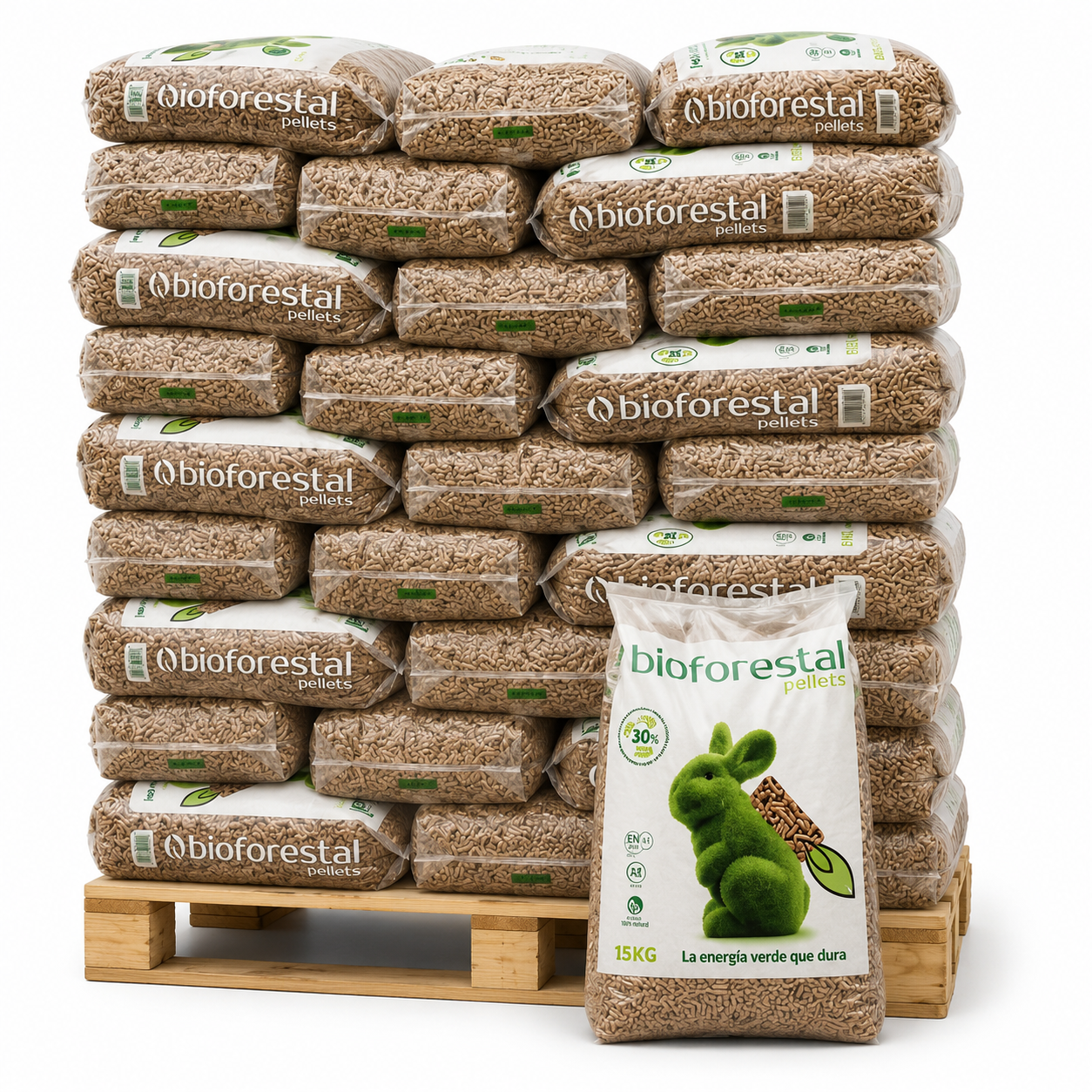 Palet de pellets Bioforestal en sacos de 15 kg para calefacción