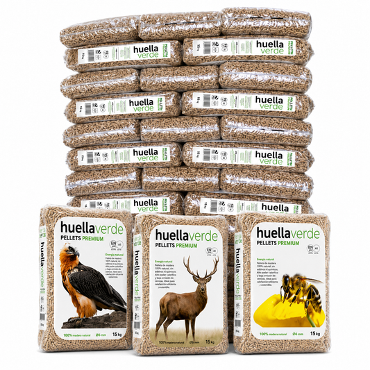 Palet de pellets Huella Verde en sacos de 15 kg para calefacción