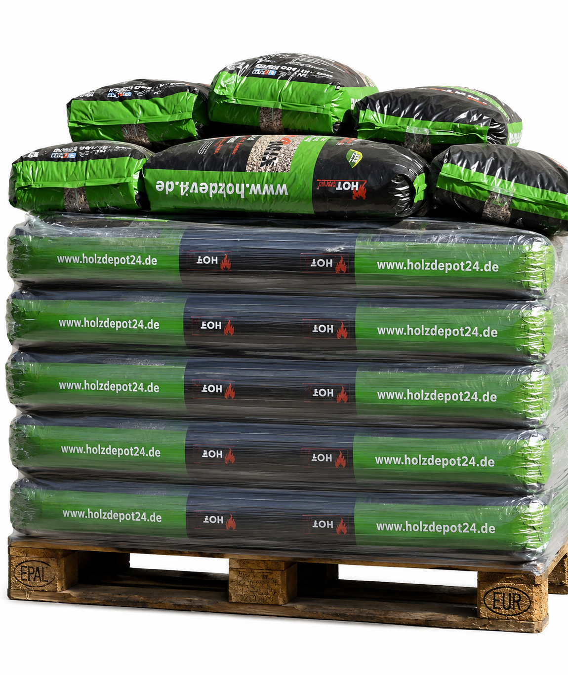 Media paleta de pellets Din+ Top Mix en sacos de 15 kg para calefacción