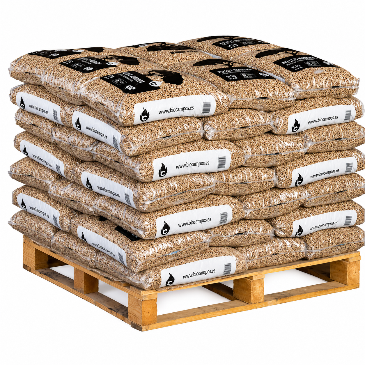 Palet de pellets Piñónero en sacos de 15 kg para calefacción