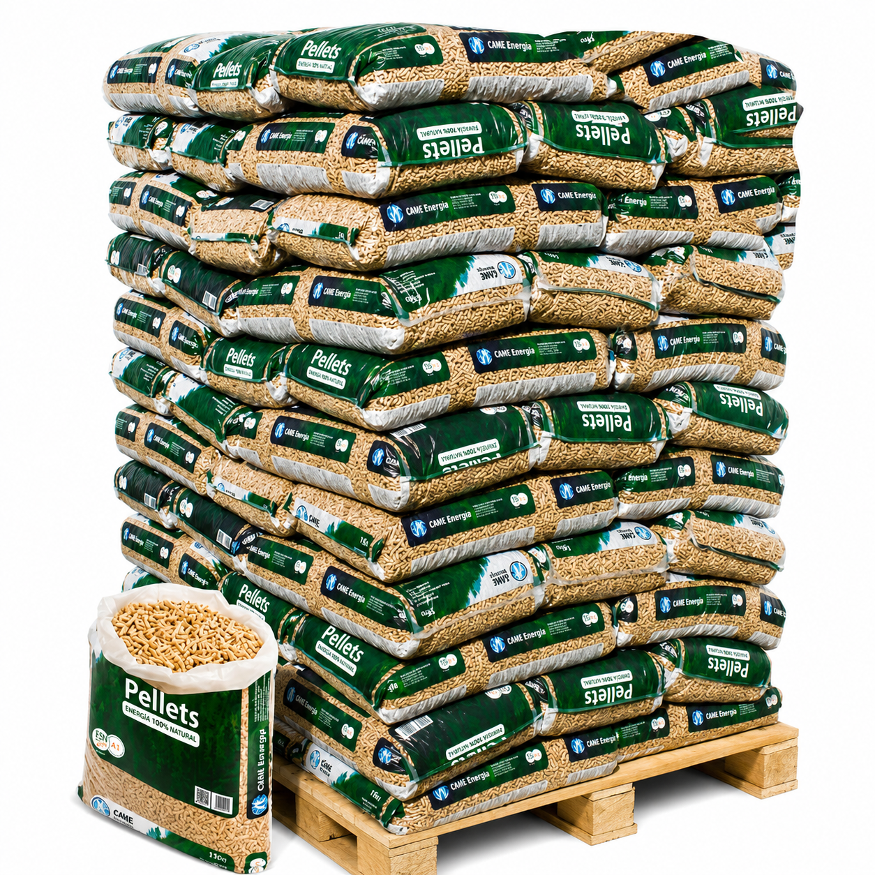 Palet de pellets GME WoodPellet en sacos de 15 kg para calefacción