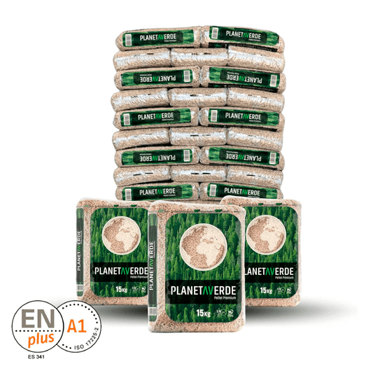 Palet de pellets PLANETA VERDE DIN ENplus A1 en sacos de 15 kg para calefacción